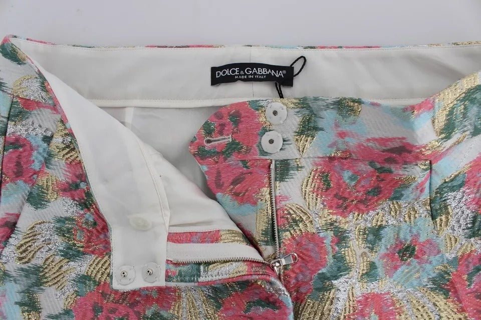 Dolce &amp; Gabbana – Weiß-rosa Brokathose mit Blumenmuster