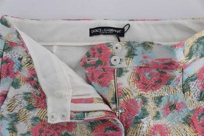 Dolce &amp; Gabbana – Weiß-rosa Brokathose mit Blumenmuster