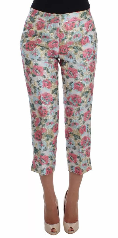 Dolce &amp; Gabbana – Weiß-rosa Brokathose mit Blumenmuster