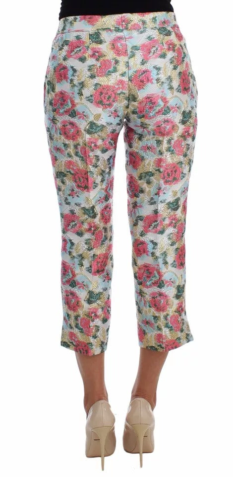 Dolce &amp; Gabbana – Weiß-rosa Brokathose mit Blumenmuster