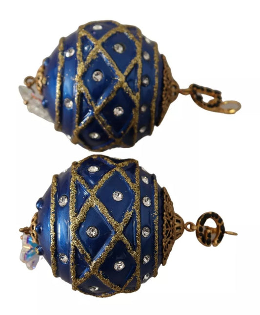 Dolce &amp; Gabbana Gold Messing Blau Weihnachtskugel Kristall Haken Schmuck Ohrringe