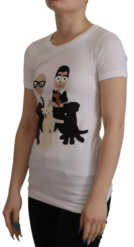 Dolce &amp; Gabbana Weißes Baumwoll-T-Shirt mit #DGFamily-Patch