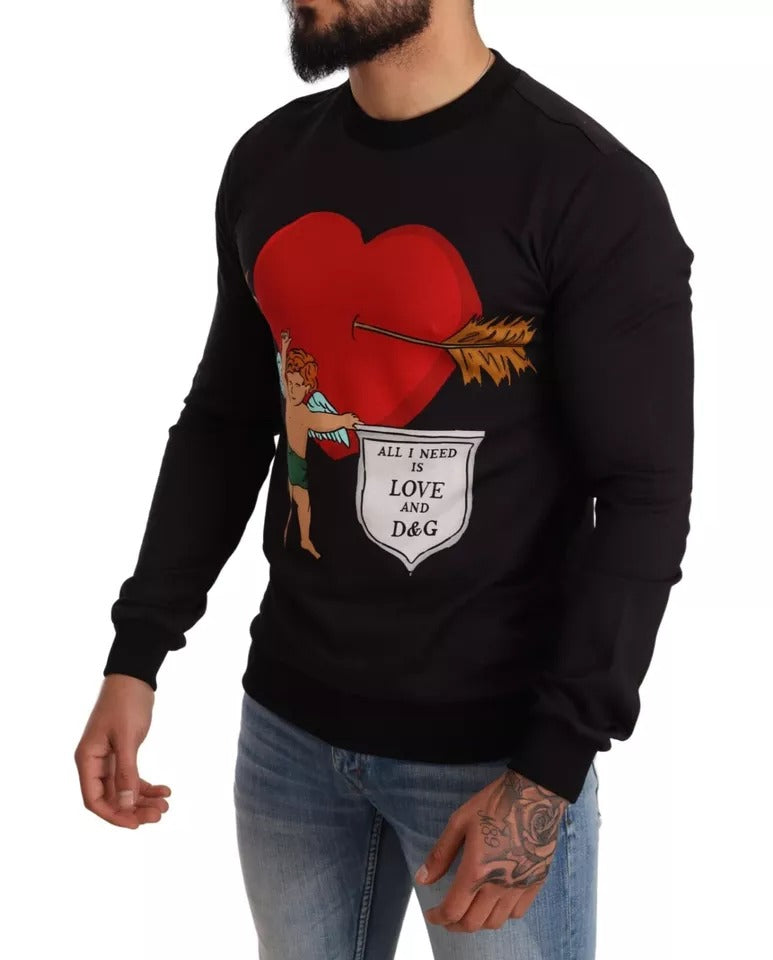 Dolce &amp; Gabbana – Schwarzer Kapuzenpullover mit Cupid-Print