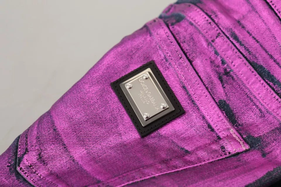 Dolce &amp; Gabbana – Slim Fit-Jeans aus Baumwolle mit Leopardenmuster in Lila