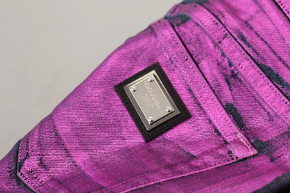 Dolce &amp; Gabbana – Slim Fit-Jeans aus Baumwolle mit Leopardenmuster in Lila