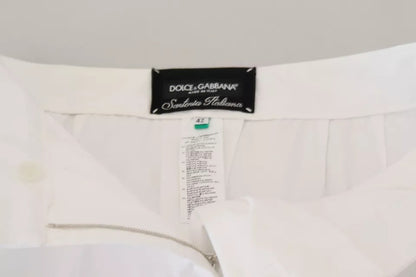 Dolce &amp; Gabbana – Weiße Hose aus Jacquard-Baumwollmischung mit mittlerer Taille