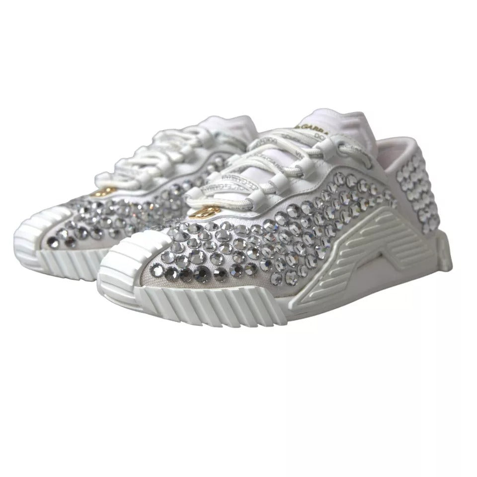 Dolce &amp; Gabbana – Weiße NS1-Sneakers aus Canvas und Leder mit Verzierung