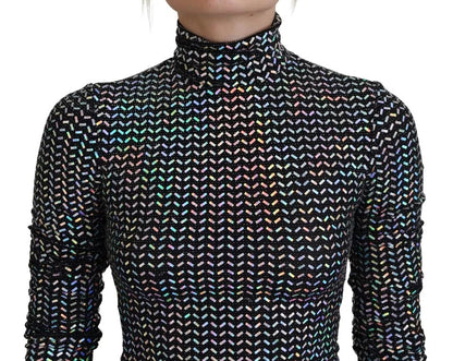 Dolce &amp; Gabbana – Schwarzes, verziertes, figurbetontes Minikleid aus Nylon