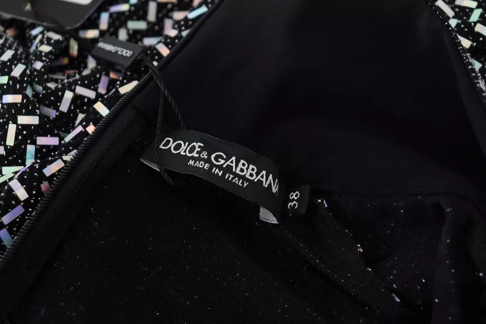 Dolce &amp; Gabbana – Schwarzes, verziertes, figurbetontes Minikleid aus Nylon