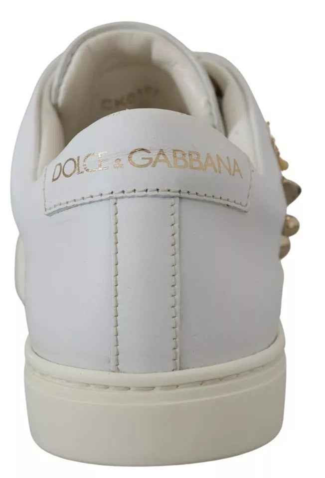 Dolce &amp; Gabbana Weiße Leder Gold Rote Herz Sneakers Schuhe