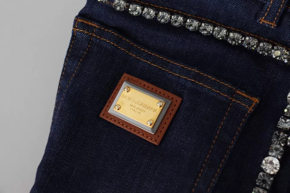 Dolce &amp; Gabbana – Hotpants-Shorts aus Stretch-Denim mit Kristallen in Blau
