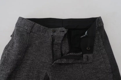 Dolce &amp; Gabbana – Graue Skinny-Hose aus Viskose mit Chevron-Muster