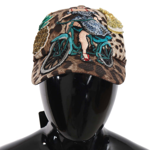 Dolce & Gabbana – Baseballmütze mit Leoparden-Pailletten-Applikation „Sicily“ in Braun