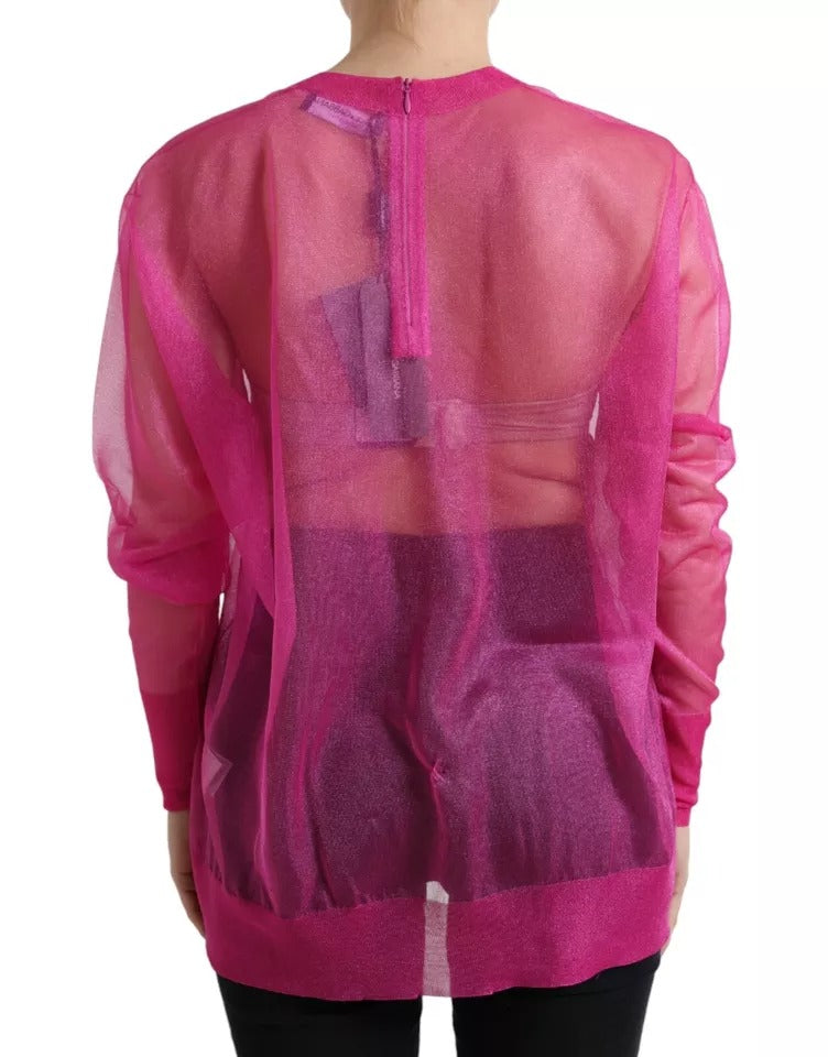 Dolce &amp; Gabbana – Transparente Bluse mit Rundhalsausschnitt und langen Ärmeln in Rosa