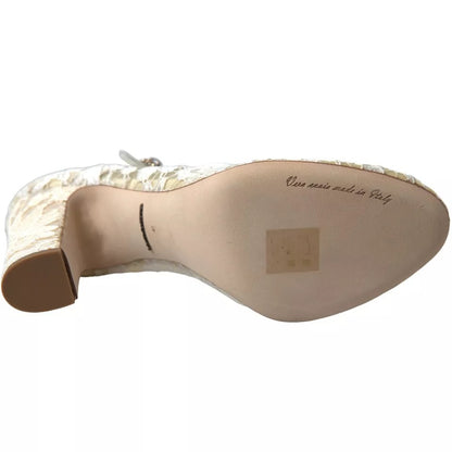 Dolce &amp; Gabbana Weiße Spitze Kristalle Heels Sandalen Schuhe