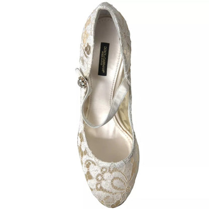 Dolce &amp; Gabbana Weiße Spitze Kristalle Heels Sandalen Schuhe