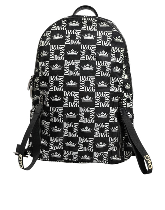 Dolce &amp; Gabbana – Schulrucksack aus Nylon mit Kronen-Print in Schwarz und Weiß