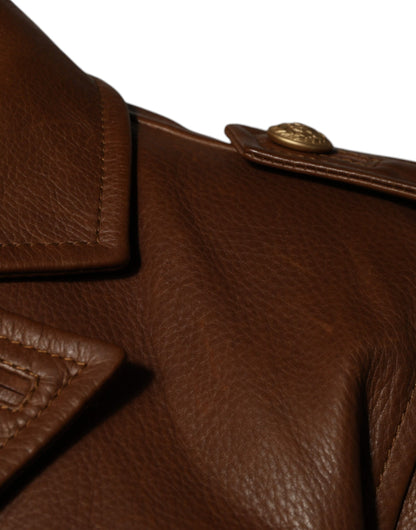 Dolce &amp; Gabbana – Button-Down-Jacke aus braunem Kalbsleder