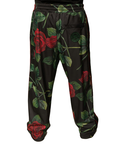 Dolce &amp; Gabbana – Schwarze Jogginghose aus Polyester mit Blumenmuster