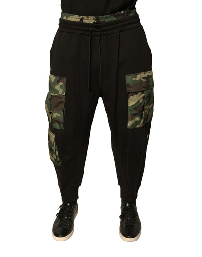 Dolce &amp; Gabbana – Schwarze Cargo-Jogginghose aus Baumwolle mit Camouflage-Muster