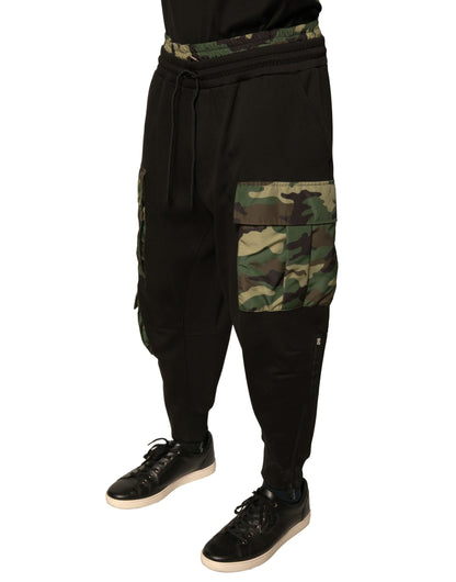 Dolce &amp; Gabbana – Schwarze Cargo-Jogginghose aus Baumwolle mit Camouflage-Muster