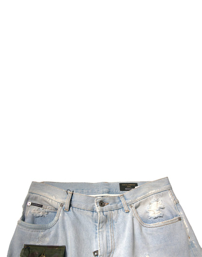Dolce &amp; Gabbana Hellblaue Cargo-Jeans aus Baumwolle mit geradem Schnitt