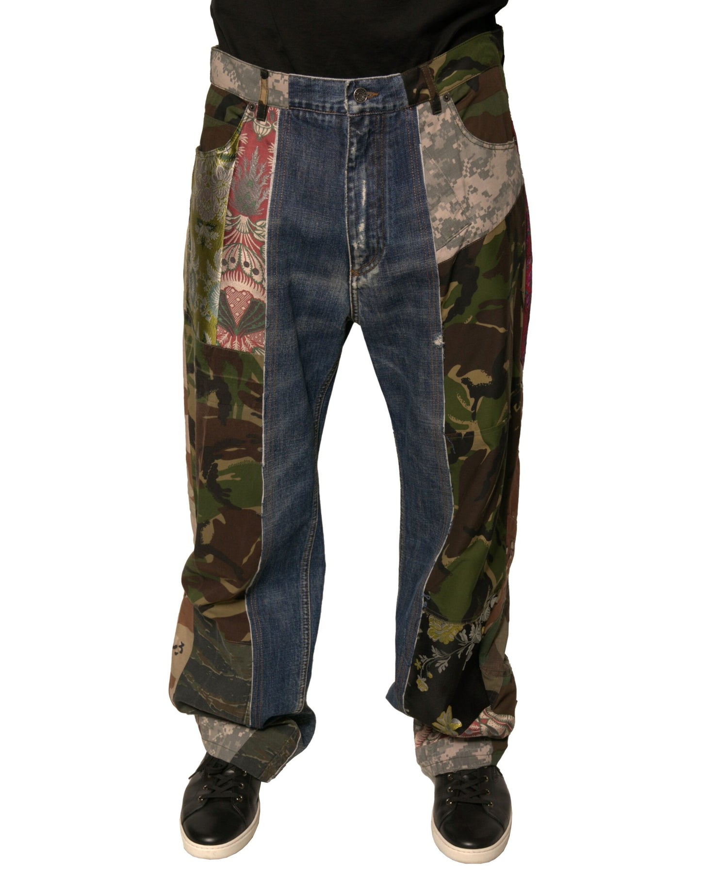 Dolce &amp; Gabbana Blaue Patchwork-Jeans aus Baumwolle mit geradem Schnitt