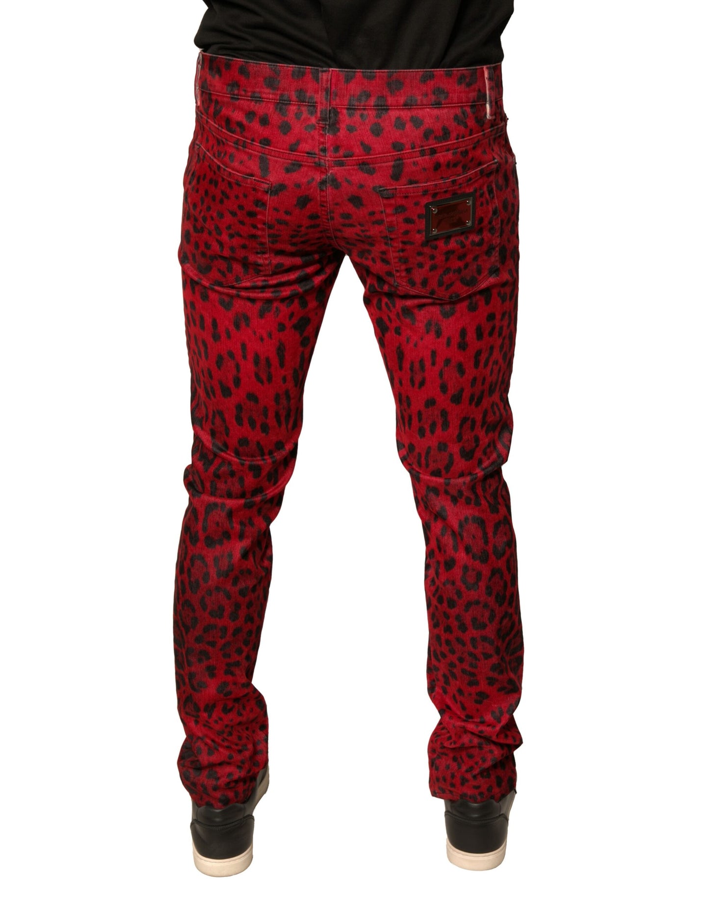 Dolce &amp; Gabbana – Rote Skinny-Jeans aus Baumwollstretch mit Leopardenmuster