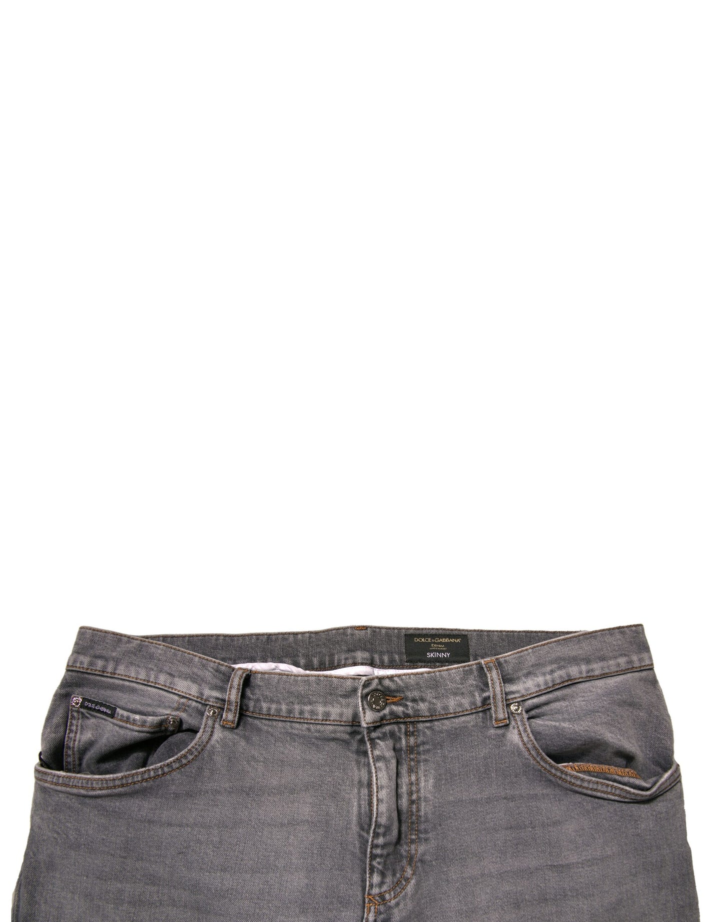 Dolce &amp; Gabbana – Graue Skinny-Jeans aus Baumwollstretch mit Logo