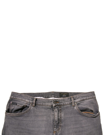 Dolce &amp; Gabbana – Graue Skinny-Jeans aus Baumwollstretch mit Logo