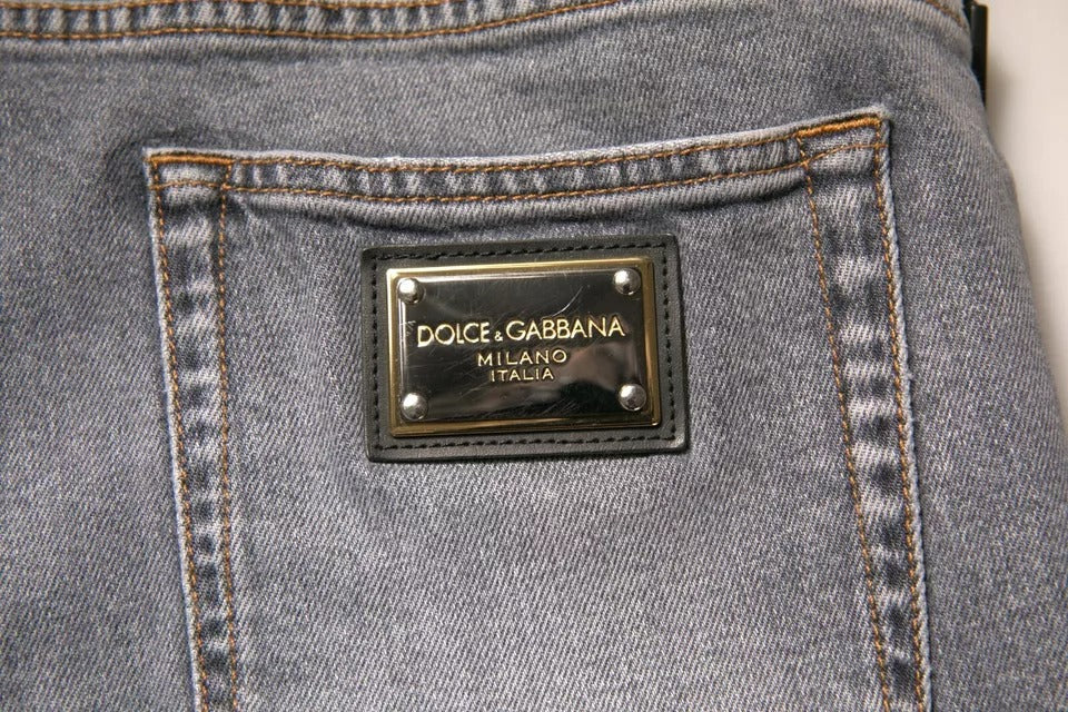 Dolce &amp; Gabbana – Graue Skinny-Jeans aus Baumwollstretch mit Logo