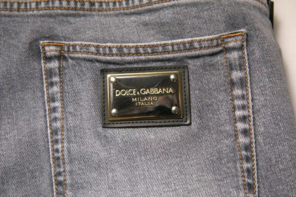 Dolce &amp; Gabbana – Graue Skinny-Jeans aus Baumwollstretch mit Logo