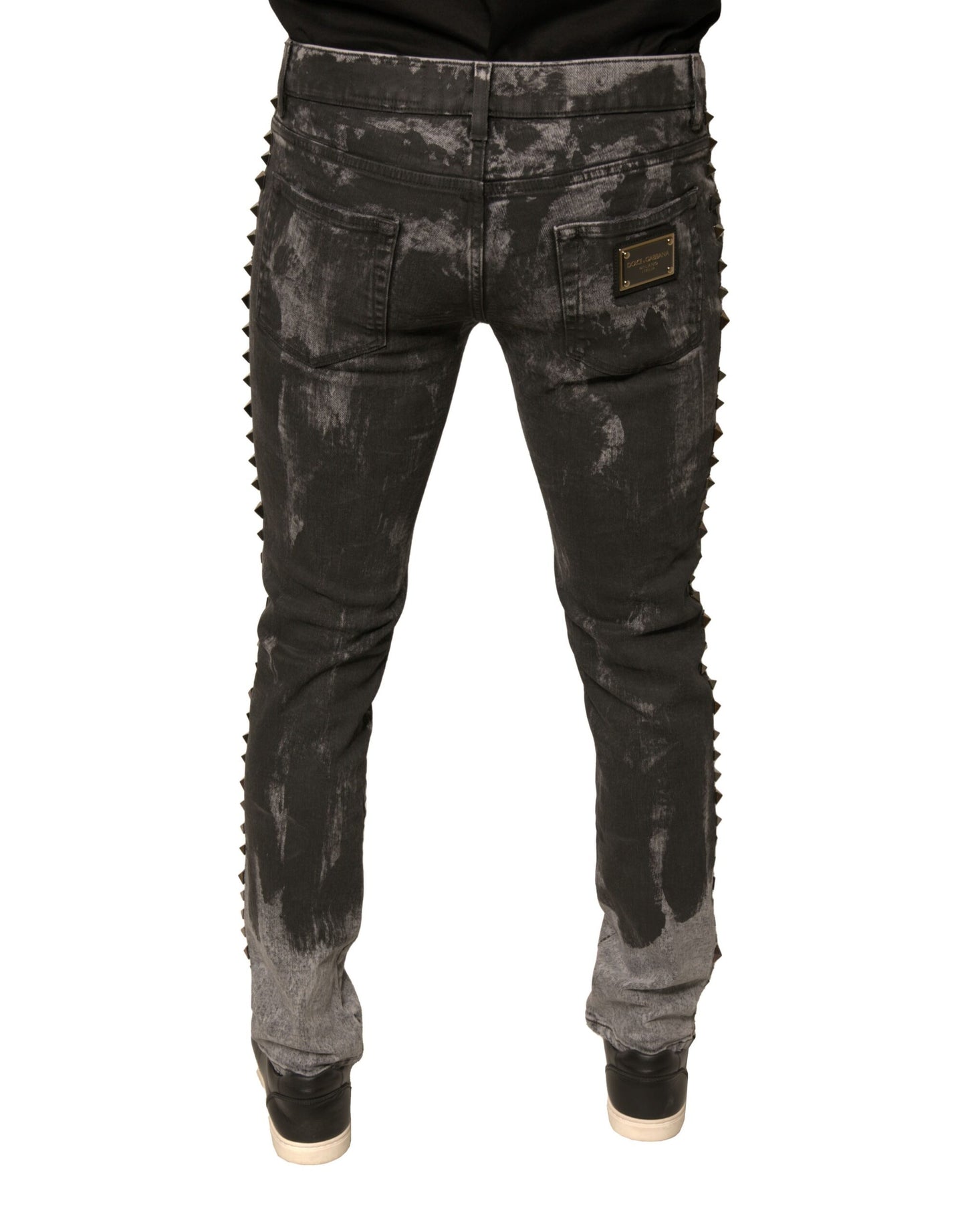 Dolce &amp; Gabbana – Graue Skinny-Jeans aus Baumwolle mit Verzierung
