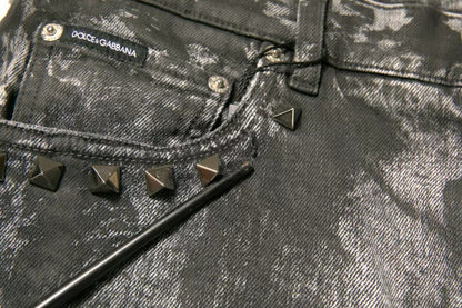 Dolce &amp; Gabbana – Graue Skinny-Jeans aus Baumwolle mit Verzierung
