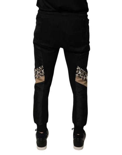 Dolce &amp; Gabbana – Schwarze Jogginghose mit Leopardenmuster und schmaler Passform