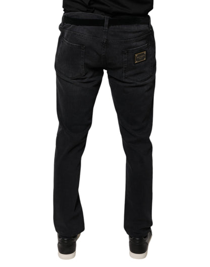 Dolce &amp; Gabbana – Schwarze Skinny-Jeans aus Baumwollstretch mit Logo