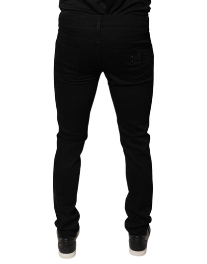 Dolce &amp; Gabbana – Schwarze Skinny-Jeans aus Baumwolle mit DG-Kronenlogo