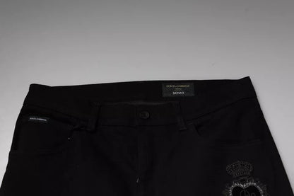 Dolce &amp; Gabbana – Schwarze Skinny-Jeans aus Baumwolle mit DG-Kronenlogo