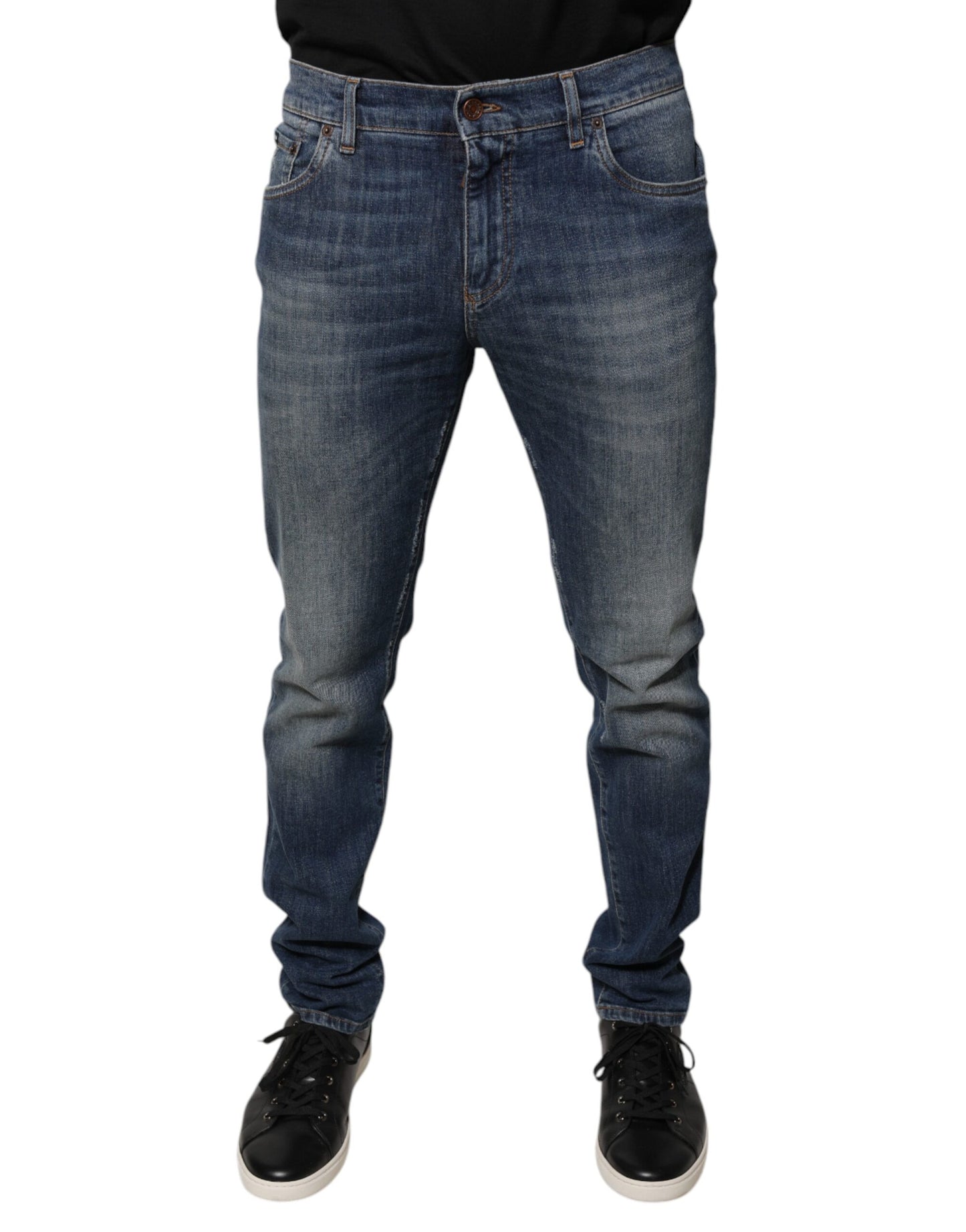 Dolce &amp; Gabbana, Blaue Skinny-Jeans aus Baumwolle mit DG-Kronenlogo