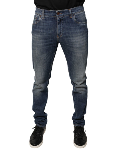 Dolce &amp; Gabbana, Blaue Skinny-Jeans aus Baumwolle mit DG-Kronenlogo