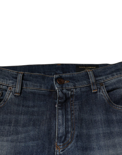 Dolce &amp; Gabbana, Blaue Skinny-Jeans aus Baumwolle mit DG-Kronenlogo