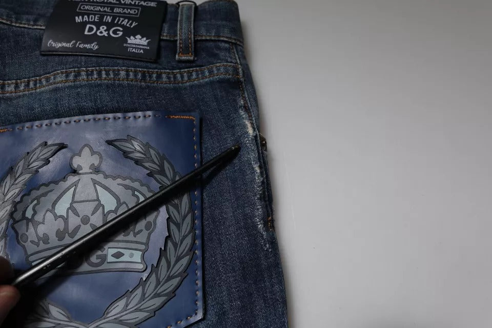 Dolce &amp; Gabbana, Blaue Skinny-Jeans aus Baumwolle mit DG-Kronenlogo
