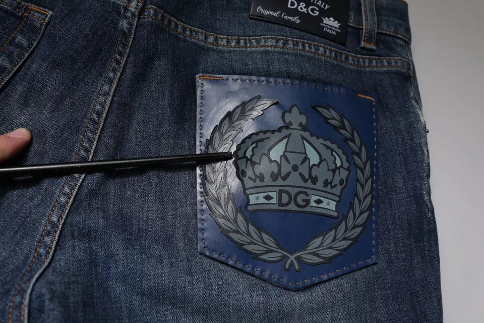 Dolce &amp; Gabbana, Blaue Skinny-Jeans aus Baumwolle mit DG-Kronenlogo