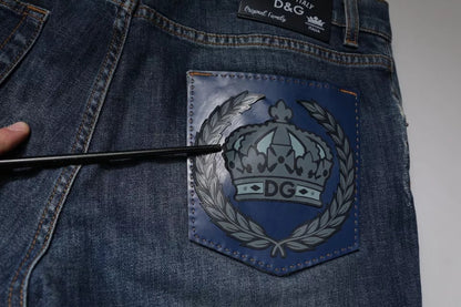Dolce &amp; Gabbana, Blaue Skinny-Jeans aus Baumwolle mit DG-Kronenlogo