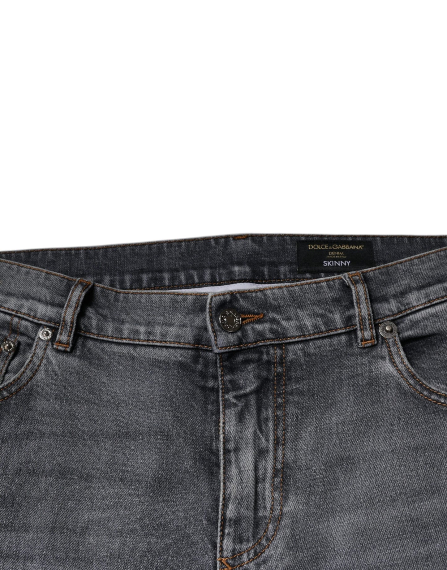 Dolce &amp; Gabbana – Graue Skinny-Jeans aus Baumwollstretch mit Logo