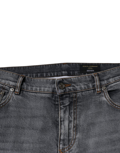 Dolce &amp; Gabbana – Graue Skinny-Jeans aus Baumwollstretch mit Logo