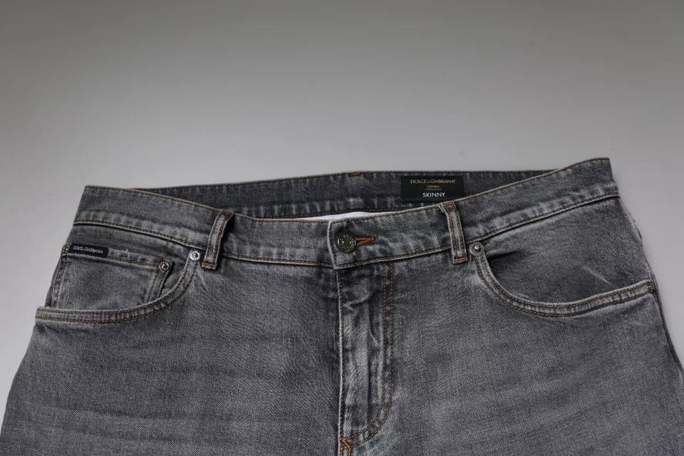 Dolce &amp; Gabbana – Graue Skinny-Jeans aus Baumwollstretch mit Logo