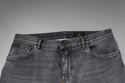 Dolce &amp; Gabbana – Graue Skinny-Jeans aus Baumwollstretch mit Logo