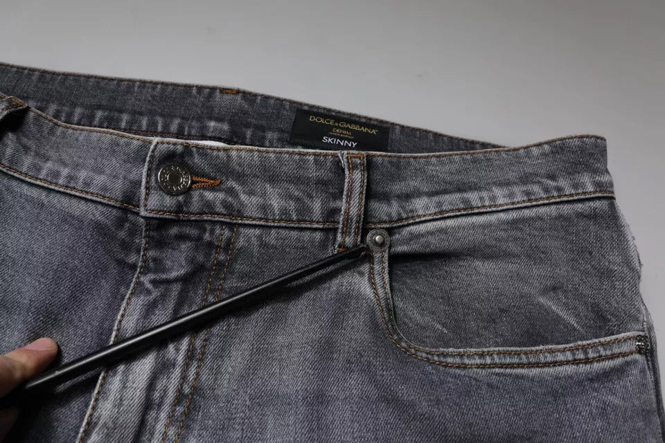 Dolce &amp; Gabbana – Graue Skinny-Jeans aus Baumwollstretch mit Logo