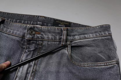 Dolce &amp; Gabbana – Graue Skinny-Jeans aus Baumwollstretch mit Logo